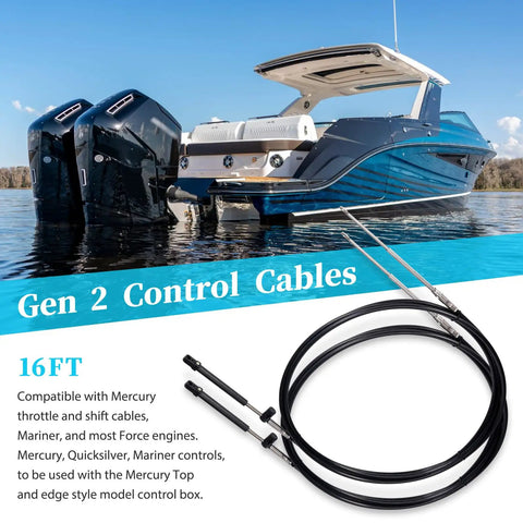 Two Pack 15Ft Gen2 Boat Throttle And Shift Cables For Mercury MerCruiser Force Outboard Engines Fits 4000 Series Controllers Replacement CC18915 Easy Install Durable Marine Cables
