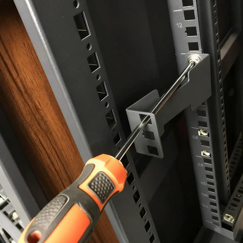 Built Tough 1U Server Rack Depth Extension Kit Drop Right Into Recessed Cabinets With Premium Heavy Duty Steel Build installation with screwdriver.