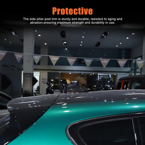 Shark Fin Antenna Cover Cap For Alfa Romeo Giulia Stelvio in carbon fiber pattern on a green car roof in showroom