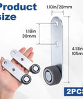 Durable Steel Construction Two Pack 1.5 Inch Anti Sag Door Support Wheels Low Profile Caster Hardware shown with measurements.