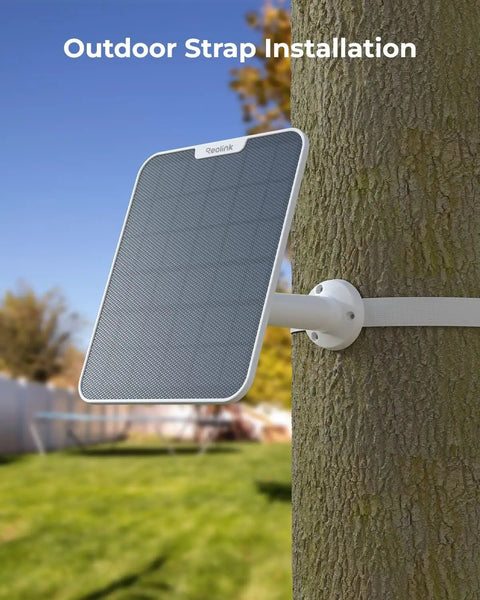 6W Solar Panel For Battery Cameras Waterproof Outdoor Power Supply on tree mount with adjustable strap installation