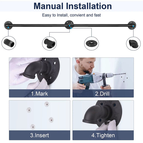 Installation steps for 5 Foot Indoor Stair Handrail Kit Matte Black Iron Pipe Railing With Wall Mount Support For Stairs Durable Anti Slip Rust Resistant
