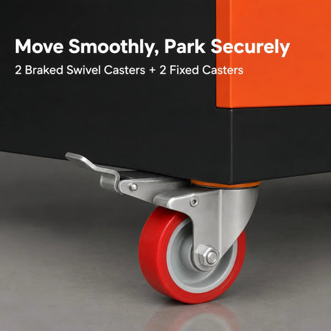 Heavy Duty Storage Cabinet With Built In Tool Drawer And Adjustable Shelves, Built To Last Reinforced Steel Construction For Tough Workshops, Keeps Screws Bits Tape Measures And Small Hardware Organized And Ready For Grab And Go Use. caster wheel with brake