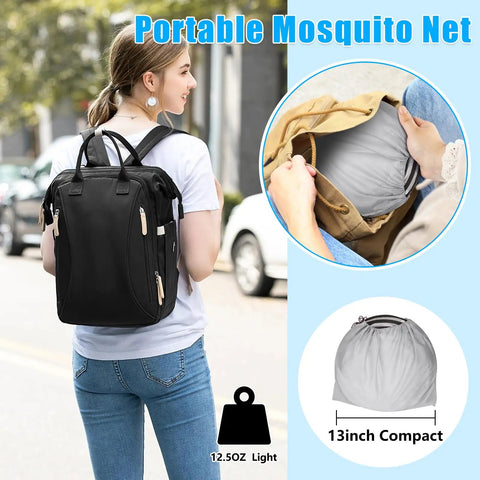 Large Pop Up Mosquito Net Tent Portable Foldable Mesh Shelter For Bed Camping Travel And Patio Breathable Lightweight Design 78 By 31 By 23 Inch Fits Adults And Kids For Indoor Or Outdoor Use packed in a compact bag shown in a backpack.