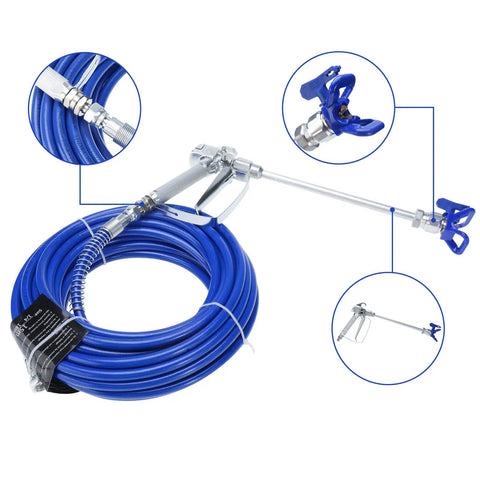 Slick Pro Series Airless Paint Spray Gun Kit with 50-foot high-pressure fiber hose and extension pole for smooth painting.