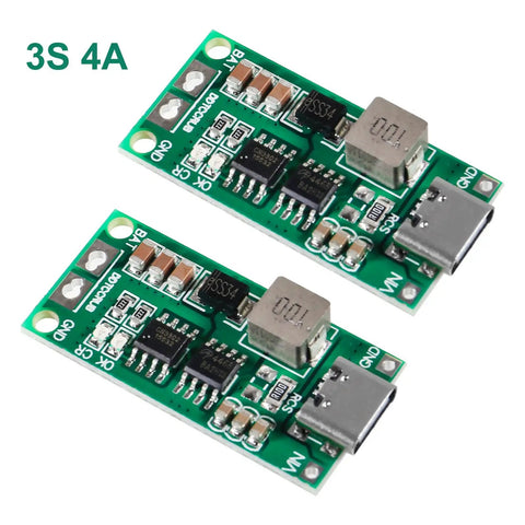 Plug And Play Duo Pack Of Solid Type C Bms Boards Offering 3s 4a Charge Rates With Integrated Step Up Boost Circuits, 39x18x6mm