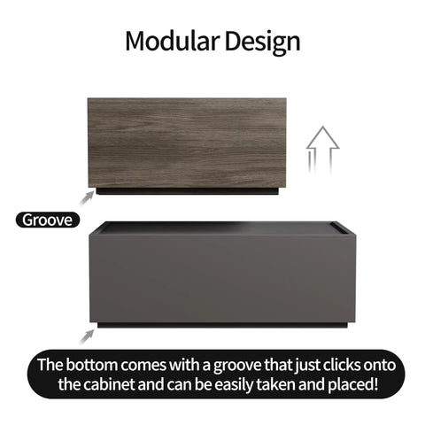 Modular Stackable Nightstand With Drawer Bins Dope Oak Finish Storage Cabinet showing detachable groove design