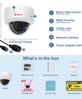 4MP PoE IP Dome Camera With Built In Microphone For Indoor Outdoor Surveillance, 98ft Night Vision, IP66 Weatherproof