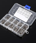 Durable Handy 304 Stainless Steel Screws And Nuts Assortment Kit in transparent box, pan head fasteners, mixed lengths, open view
