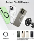 Floor Magnetic Phone Holder For Bedside Use, Adjustable Bed Mount For iPhone MagSafe, showing phone compatibility and metal ring