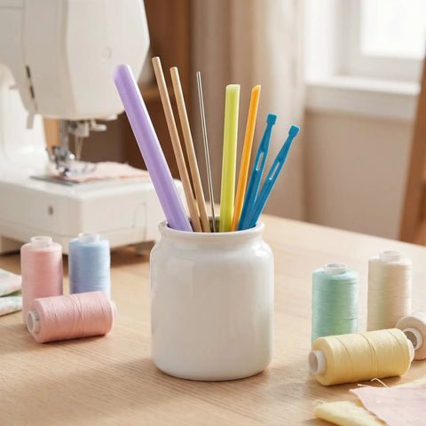 Fabric Loop Turner Tool For DIY Sewing And Hand Knitting With Plastic And Metal Threading Rods No Fuss Tube Turning For Apron Ties Garment Edges Straps And All Fabric Types, assorted rods in jar
