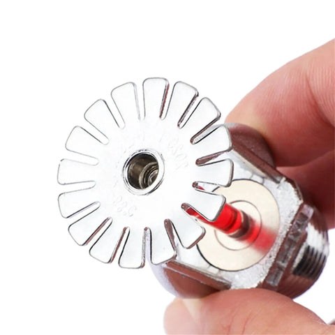 Six Piece Pendent Fire Sprinkler Head Set Loaded With A Solid Red 155 Degree Bulb And Straight One Half Inch Npt Thread close-up view with chrome finish.