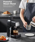Compact 3.5 Bar Espresso Machine With 800W Power, Steam Wand, Makes 4 Cups Cappuccino And Latte on a kitchen counter