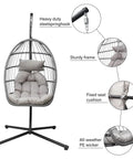 Outdoor Hanging Egg Chair With Stand For Patio And Garden Cozy Weatherproof Wicker Hammock Chair With Plush Cushion And Durable Steel Frame