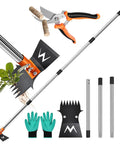 Long Handle 60 Inch 3 In 1 Weed Removal Tool Set with Hoe, Weed Rake, Grabber and Pruning Shears, heavy duty stainless steel