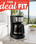 12 Cup One Touch Coffee Maker With Pause And Serve Automatic Keep Warm Easy View Water Window Compact Stainless Steel Accents Black Finish No Fuss Fast Brew For Solo Mornings Or Busy Family Breakfasts on kitchen counter