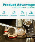Installed view of Pair Of Premium Nissan Battery Terminal Connectors For Rogue Maxima And Murano Positive And Negative Posts OEM 243407F000