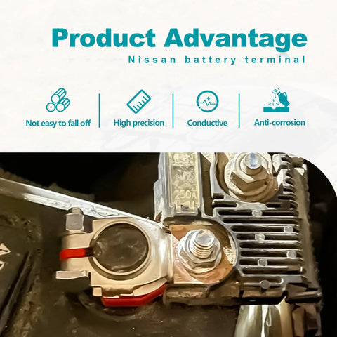 Installed view of Pair Of Premium Nissan Battery Terminal Connectors For Rogue Maxima And Murano Positive And Negative Posts OEM 243407F000