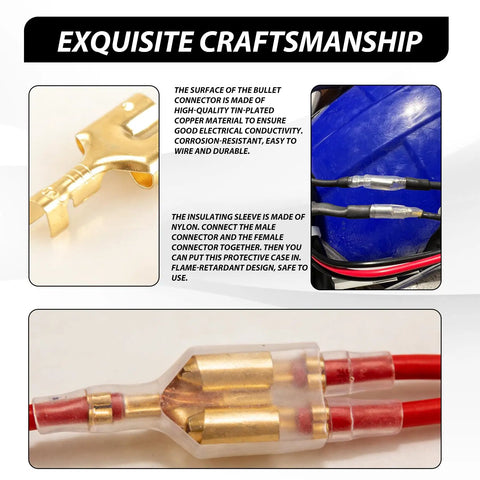 Badass 320 Piece Double Bullet Wire Connectors With Heat Resistant Nylon Sleeves 3.5Mm And 3.9Mm showing gold tin-plated connectors with nylon sleeves.