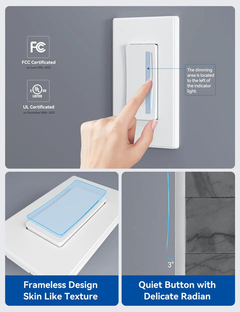 Slick Touch Dimmer Switch For Led And Halogen Lighting Single Pole And Three Way Setup Requires Neutral Wire Ul Certified Includes Wall Plate, showing user touching dimmer.