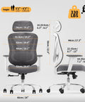 Ergonomic Mesh Office Chair With 3D Lumbar Support And 3D Armrests V Shaped Back Adjustable Desk Chair With dimensions shown