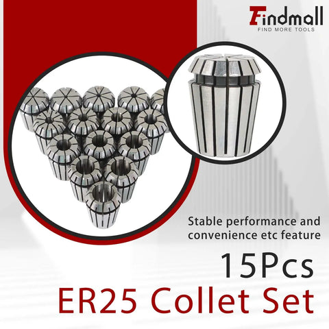 ER25 Collet Set 15Pcs Precision Spring Collet Chuck Kit for CNC with zoomed view on one collet.