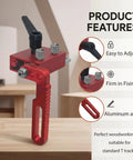 Universal 3.5 Inch Fence Flip Stop Block T Track Stop Block Featuring Dead On Calibrated Hairline Reader For Table Saw Miter And Drill Press No Sweat Alignment And Nailed Down Precision Woodworking Gear with red aluminum handle and adjustable mechanism.