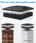 Two Pack Solar Post Cap Lights For Outdoor Fences Deck Waterproof Led Railing Caps With Adjustable Brightness fits 4x4 wooden and vinyl posts.