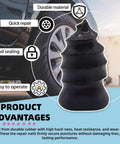 Self Sealing Tire Plug Kit With Two Sizes Rubber Nails And Screwdriver For Cars Motorcycles Trucks And Tractors Pro Vacuum Tire Repair Set 50 Piece Set, close-up of rubber nail with tire in background.