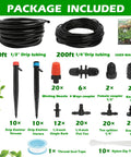 Image showing components of the All In One 240 Ft Drip Irrigation Kit With One Half Inch Main Tubing And One Quarter Inch Distribution Tubing.