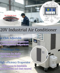 Boss Grade Portable Industrial Chiller Serving Real Cold With 20400 Btu H Cooling Power And Huge 3600 Cubic Meter Airflow Built Tough For Any Workshop Floor displayed with control panel and adjustable settings.