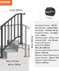 Heavy Duty Carbon Steel Outdoor Stair Handrail Kit Featuring Classic Retro Arch Design installed on exterior steps, black finish, 37.4 inches long.
