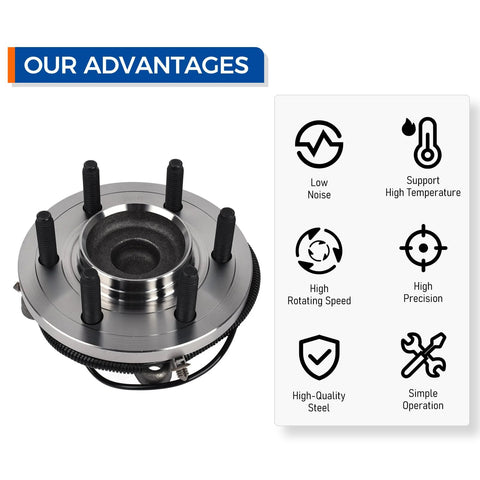 Beefy Front Wheel Bearing Hub Assembly Direct OE Replacement for 2011-2014 Ford Expedition RWD, six-lug with advantages chart