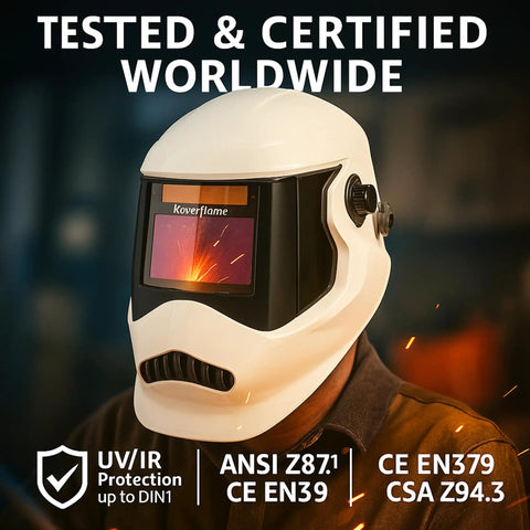 Auto Darkening Welding Helmet With True Color Lens ANSI Z87 1 Certified being used in workshop