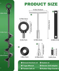 Diagram showing Heavy Duty 18 Inch Ground Anchors 4 Pack Fully Welded Screw In Stakes with T-wrench and drill adapter dimensions.