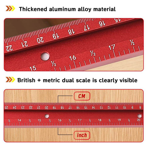 Juice Groove Router Jig For Cutting Boards With 23.6 By 23.6 Inch Working Area showing thickened aluminum and dual scale ruler