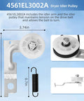 4561EL3002A idler pulley with dimensions for Universal Dryer Roller Kit for LG and Kenmore Models.