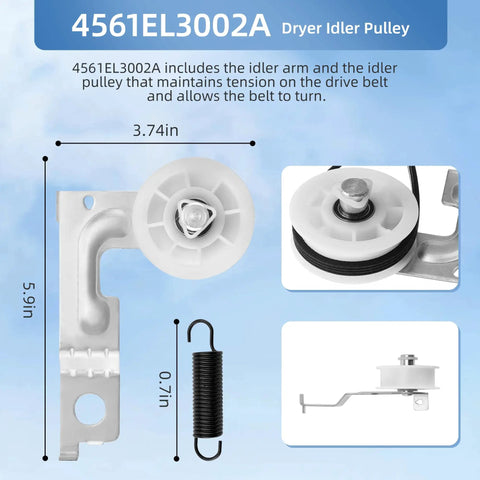 4561EL3002A idler pulley with dimensions for Universal Dryer Roller Kit for LG and Kenmore Models.