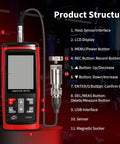 Portable Digital Vibration Meter With TFT Screen And 397000 Data Storage For Accurate Measurement Of Acceleration Velocity Displacement Frequency And Temperature 5 In 1 Diagnostic Tool For Machinery, red handheld unit