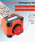 Emergency stop feature on 6 Channel 12 To 65V Industrial Wireless Crane Remote Control with reinforced nylon shell and impact-resistant corners
