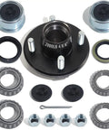 Trailer Hub Kit 4 On 4 Inch 2000 Lb Axle 4 Lug Fits 1 In And 1-1/16 In Spindle With Extra Dust Cap And Rubber Plug Grease Seal Set