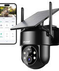 2K 360 Degree Solar Wireless Outdoor Security Camera With Color Night Vision, Motion Detection, shown with smartphone app