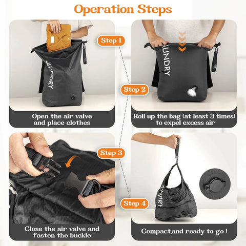 Travel Laundry Organizer Bag, Waterproof And Odor Resistant, Space Saving Wet Clothes Storage instructional steps