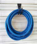 Gladiator Style Slatwall Hooks 10 Pack Heavy Duty Garage Hangers for Tools and Garden Hose Durable Metal Wall Mounts with Anti Skid Cushioned Rubber holding blue rope