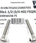 10 Pack Set 1 4 20 X 1 2 In Stainless Steel Fanged Elevator Bolts Square Neck 18 8 Grade 3 4 In Head Heavy Duty Rack Hardware close-up with packaging.