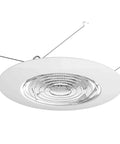 Six Inch White Recessed Shower Ceiling Trim With Glass Fresnel Lens Fits Standard 6 Inch Can Housing view showing spring clip mount.