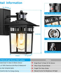 2 Pack Motion Sensor Outdoor Wall Lights No Brainer Dusk To Dawn Auto Lighting With Photocell And PIR Tech detail image