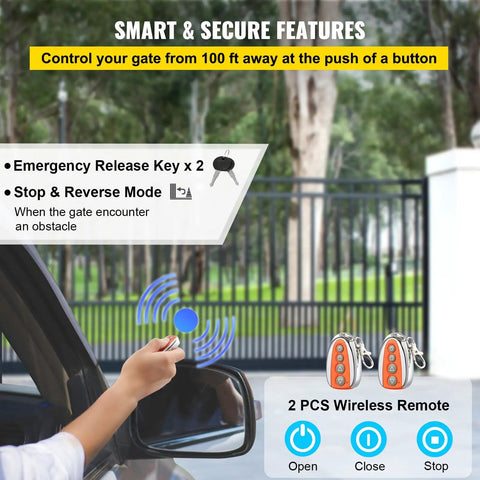 Heavy Duty Automatic Sliding Gate Opener Rigged With Two Remotes And 500W Silent Copper Motor For Driveways Up To 3100 Lbs showing remote control operation.