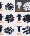 110Pcs Car Retainer Clips Kit With 6 Sizes And Storage Box showing various auto fasteners in black and white nylon sets