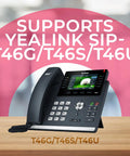 Badass Hold VoIP Desk Phone Wall Mount Bracket Compatible With T46U T46S T46G Kit features Yealink T46G desk phone on a stand.